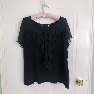Women’s Black Ruffle Front Blouse